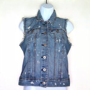 Vintage Ralph Lauren Polo Jeans Co Distressed Destroyed Cropped Boho Vest Sz S